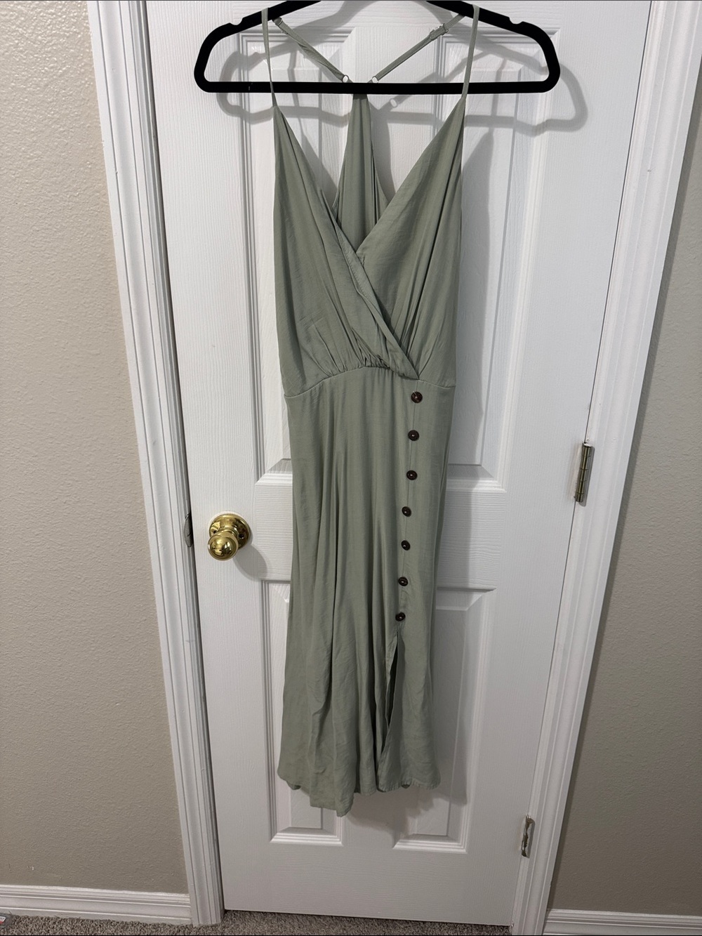 SHEIN Sage Green Button-Front Midi Slip Dress